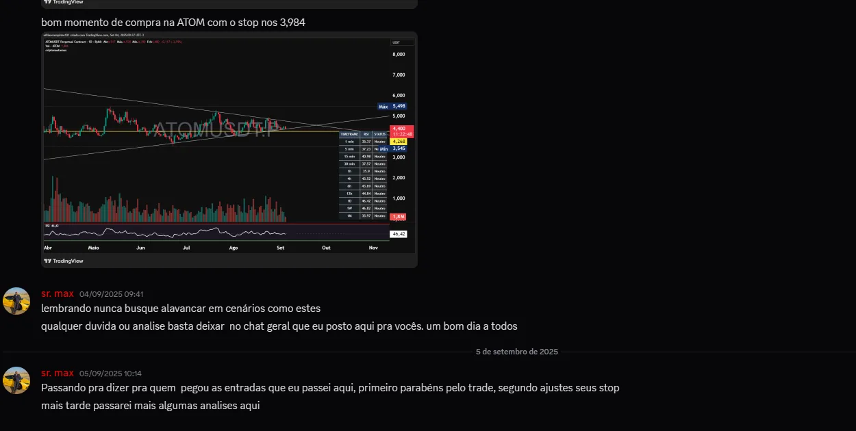 Print real de Discord com análise