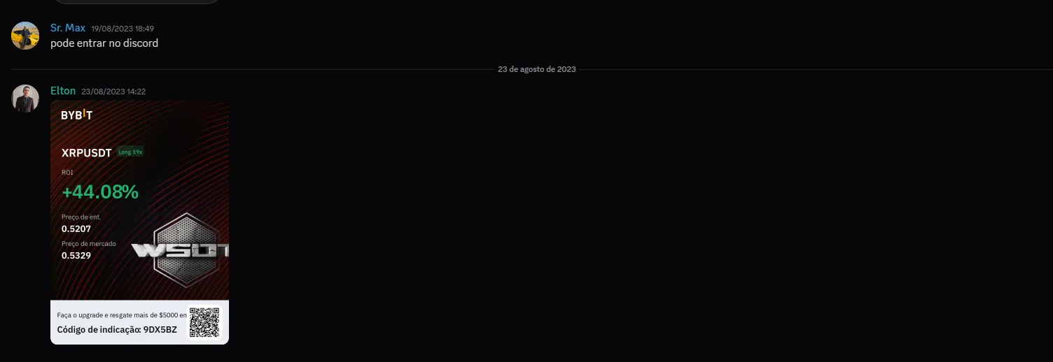 Print real de Discord com resultado