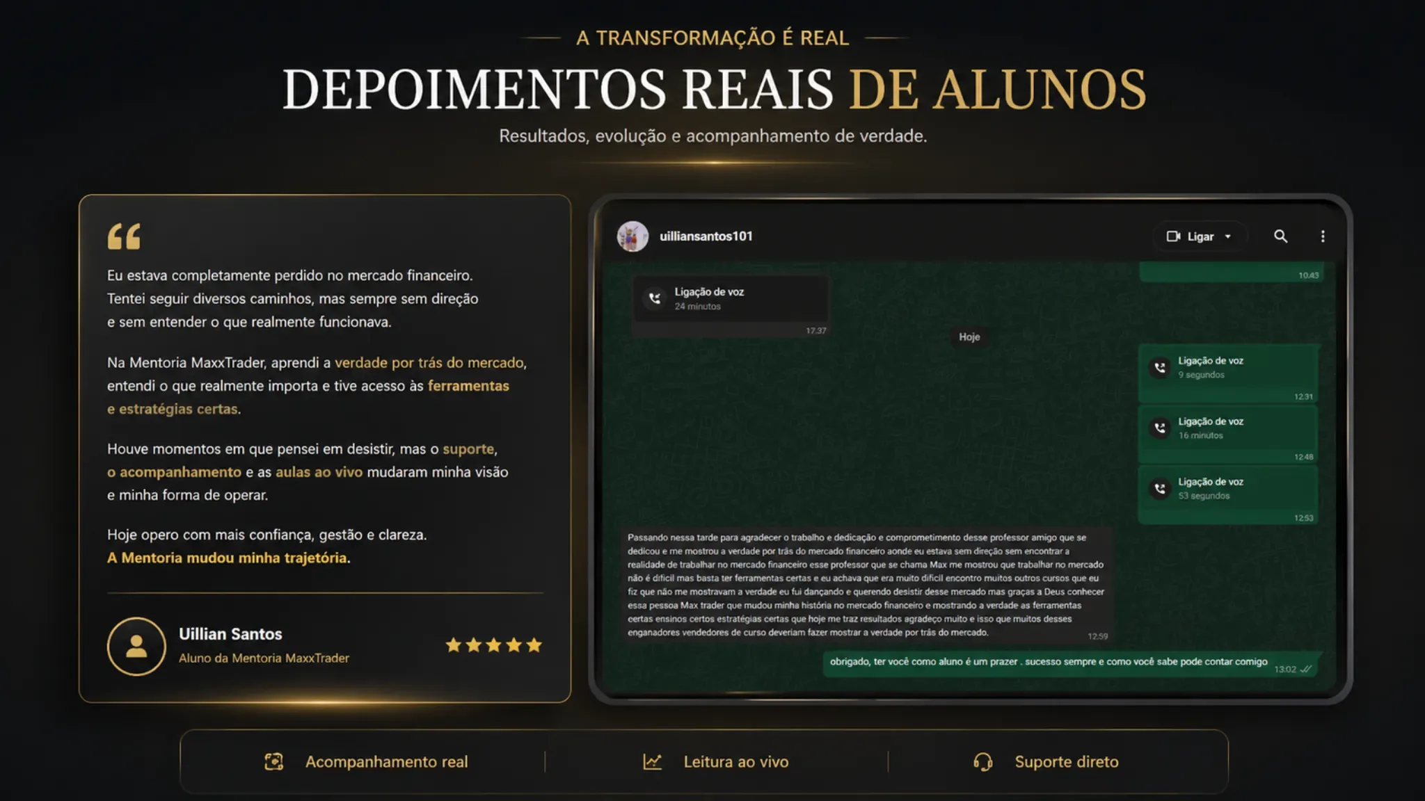 Print real de depoimento de aluno